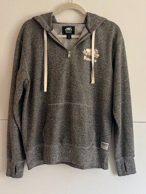 ROOTS Canada Woman 1/4 Zip Gray Organic Athletic Thumb Hole Hoodie Jacket Size S